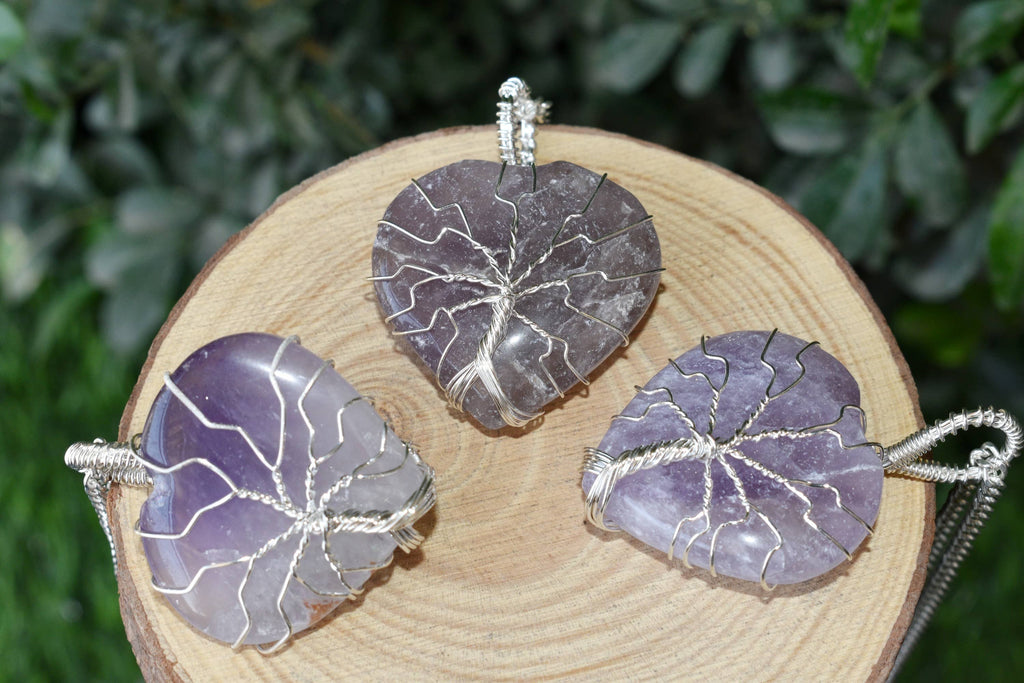 Amethyst Heart Silver Wire Wrapped Pendant, Crystal Heart Silver Wrapped Pendant | | Wiccan Center