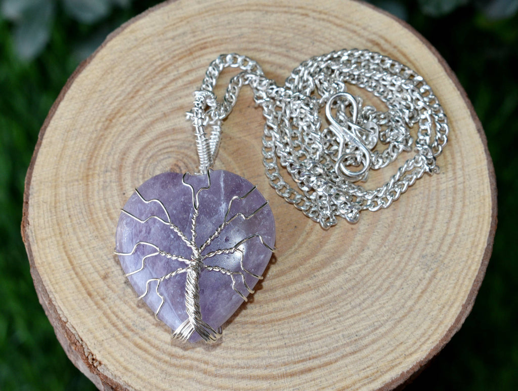 Amethyst Heart Silver Wire Wrapped Pendant, Crystal Heart Silver Wrapped Pendant | | Wiccan Center