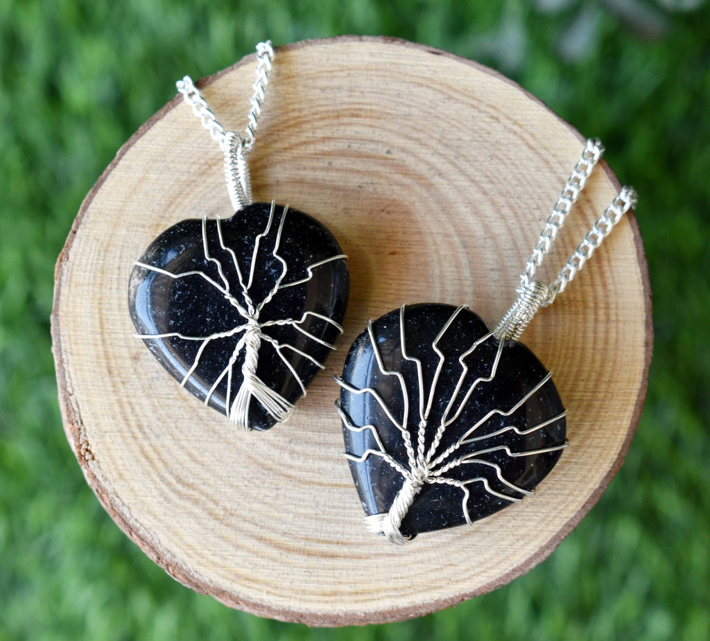 Black Obsidian Heart Silver Wire Wrapped Pendant, Heart Gemstone Pendant.