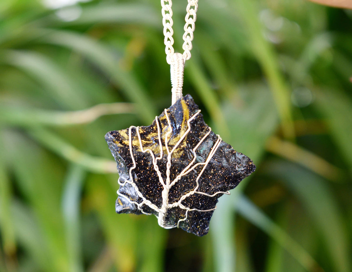 Blue Sandstone Star Wire Wrapped Pendants, Silver Necklace with Chain