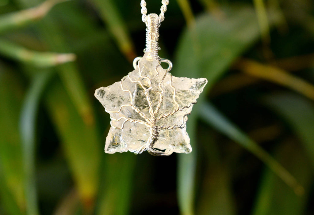 Crystal Quartz Star Wire Wrapped Pendants, Silver Necklace with Chain