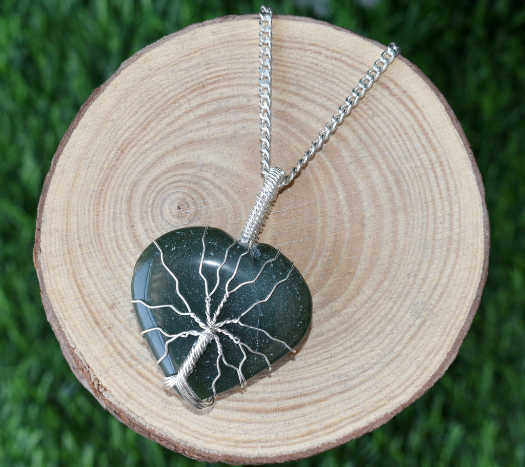Green Aventurine Heart Silver Wire Wrapped Pendant, Heart Gemstone Pendant. | | Wiccan Center