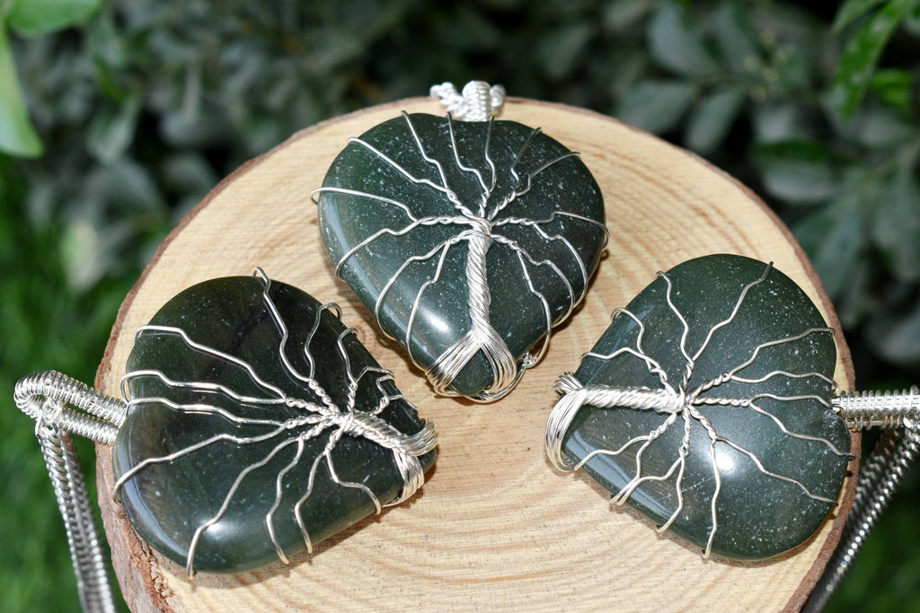 Green Aventurine Heart Silver Wire Wrapped Pendant, Heart Gemstone Pendant. | | Wiccan Center