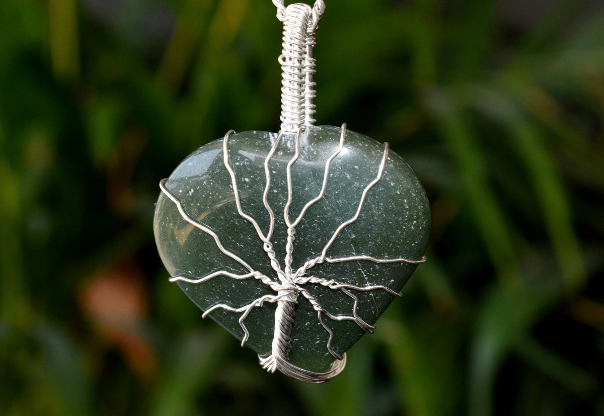 Green Aventurine Heart Silver Wire Wrapped Pendant, Heart Gemstone Pendant. | | Wiccan Center