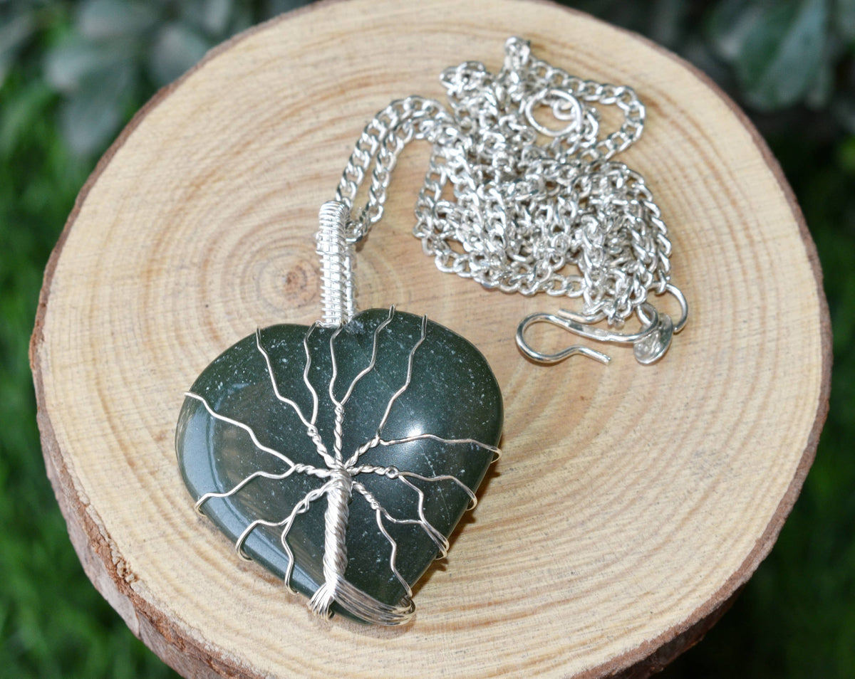 Green Aventurine Heart Silver Wire Wrapped Pendant, Heart Gemstone Pendant. | | Wiccan Center