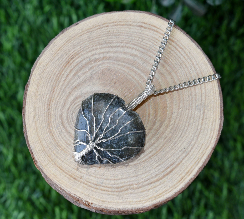 Labradorite Heart Silver Wire Wrapped Pendant, Crystal Heart Gemstone Pendant | | Wiccan Center