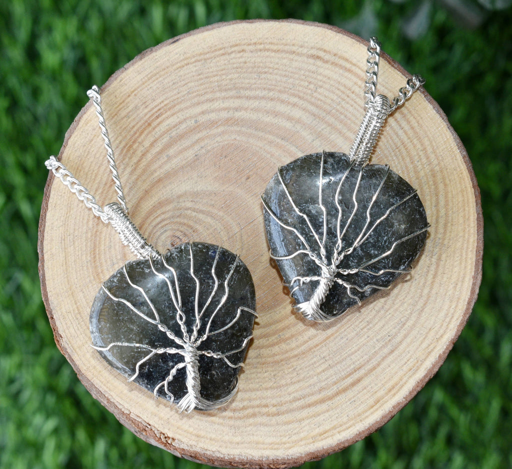Labradorite Heart Silver Wire Wrapped Pendant, Crystal Heart Gemstone Pendant | | Wiccan Center