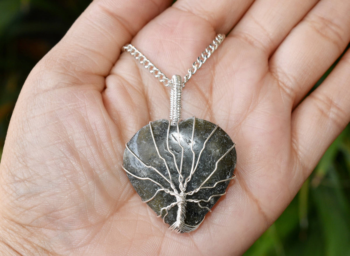 Labradorite Heart Silver Wire Wrapped Pendant, Crystal Heart Gemstone Pendant | | Wiccan Center
