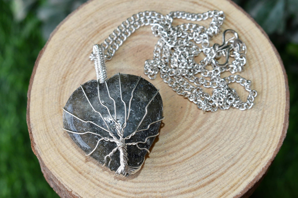 Labradorite Heart Silver Wire Wrapped Pendant, Crystal Heart Gemstone Pendant | | Wiccan Center