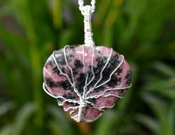 Rhodonite Heart Silver Wire Wrapped Pendant, Crystal Heart Gemstone Pendant | | Wiccan Center