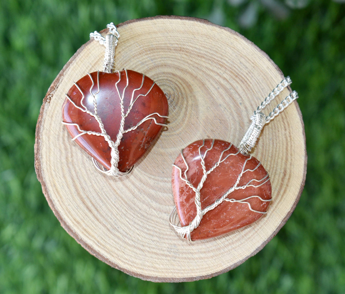 Red Jasper Heart Silver Wire Wrapped Pendant, Crystal Heart Gemstone Pendant