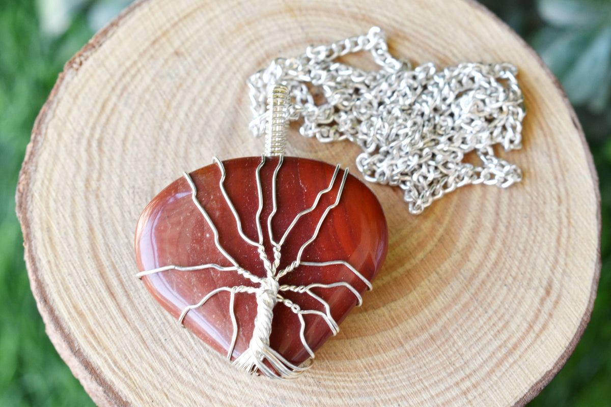 Red Jasper Heart Silver Wire Wrapped Pendant, Crystal Heart Gemstone Pendant