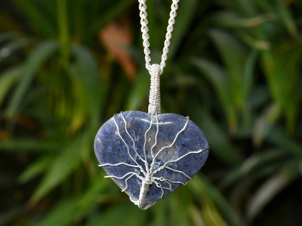 Sodalite Heart Silver Wire Wrapped Pendant, Crystal Heart Gemstone Pendant | | Wiccan Center