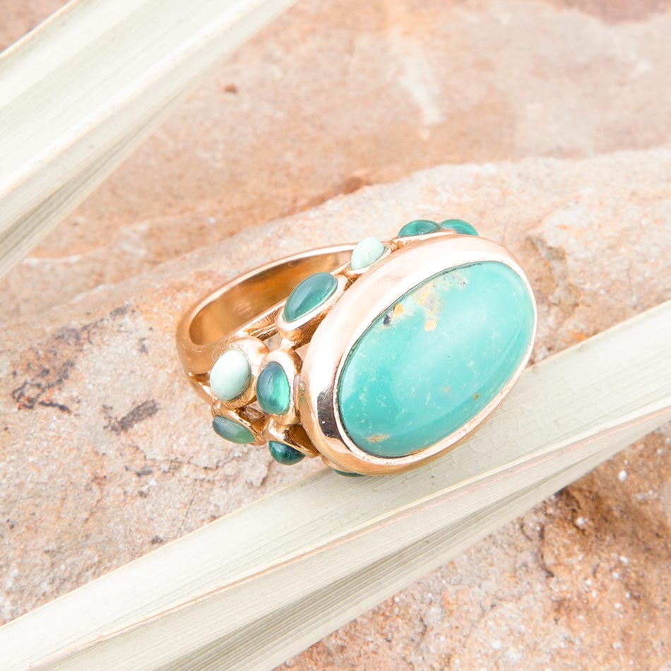 Multi Green Stones Golden Statement Ring | Rings | Wiccan Center