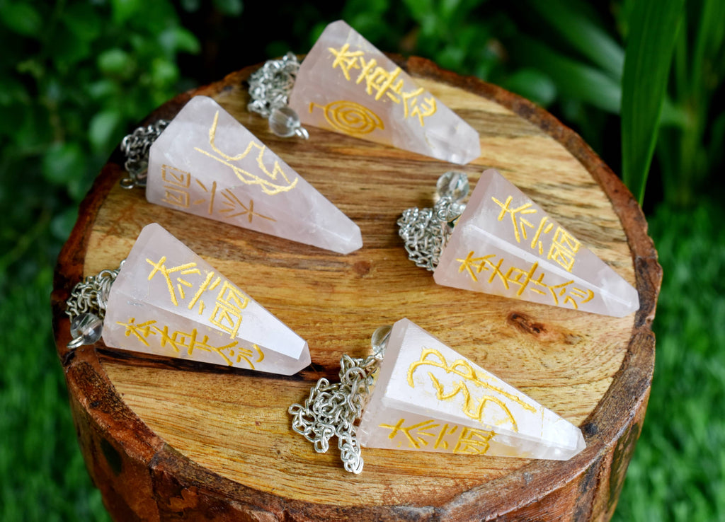 Rose Quartz Reiki Faceted Hexagon Pendulum, Reiki Crystal Pendulum | Pendulums | Wiccan Center