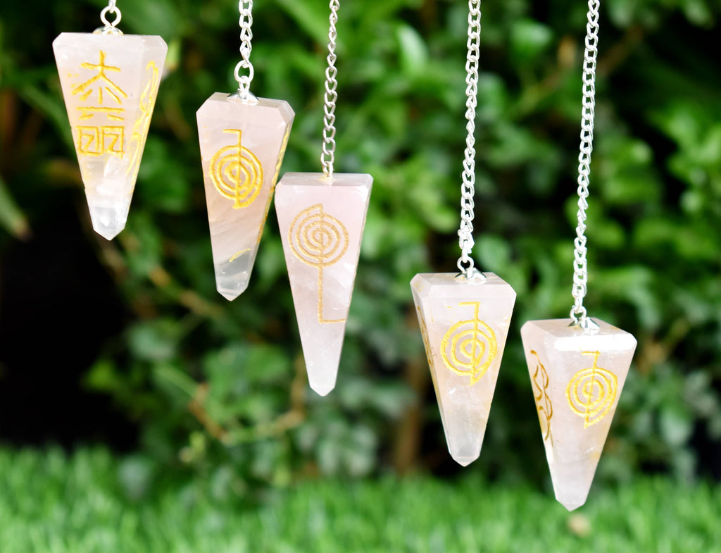 Rose Quartz Reiki Faceted Hexagon Pendulum, Reiki Crystal Pendulum | Pendulums | Wiccan Center