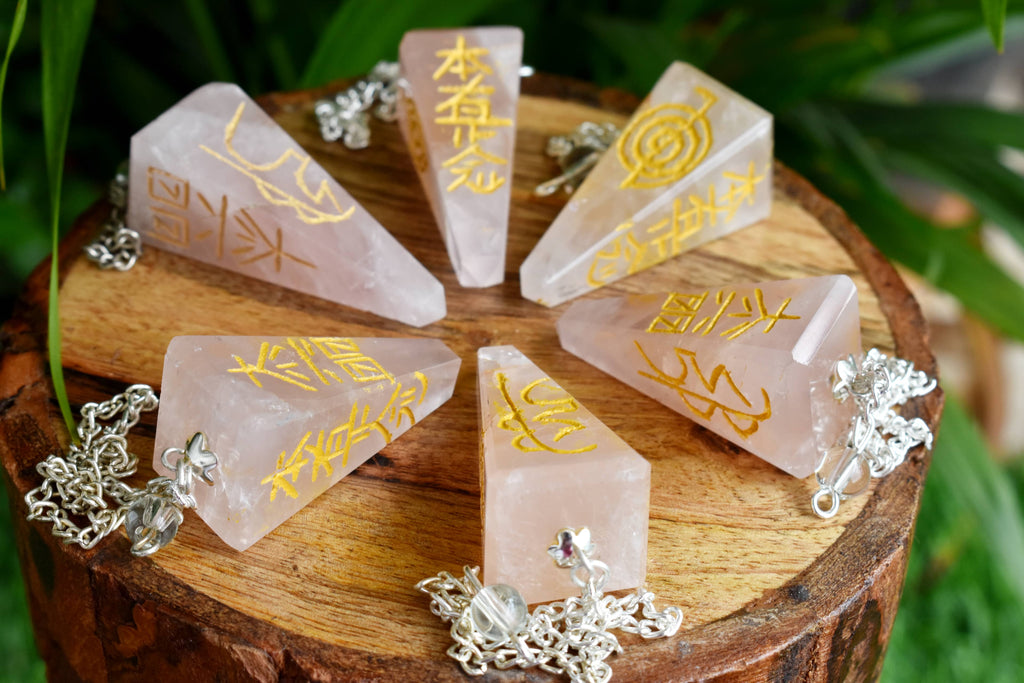 Rose Quartz Reiki Faceted Hexagon Pendulum, Reiki Crystal Pendulum | Pendulums | Wiccan Center