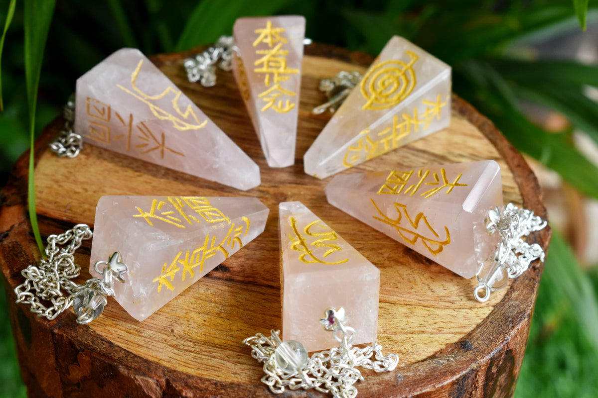 Rose Quartz Reiki Faceted Hexagon Pendulum, Reiki Crystal Pendulum | Pendulums | Wiccan Center