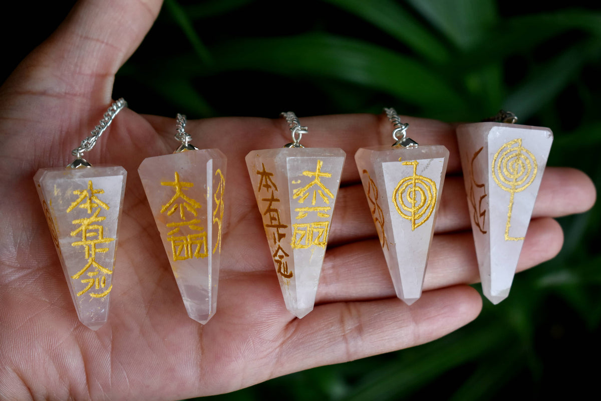 Rose Quartz Reiki Faceted Hexagon Pendulum, Reiki Crystal Pendulum | Pendulums | Wiccan Center