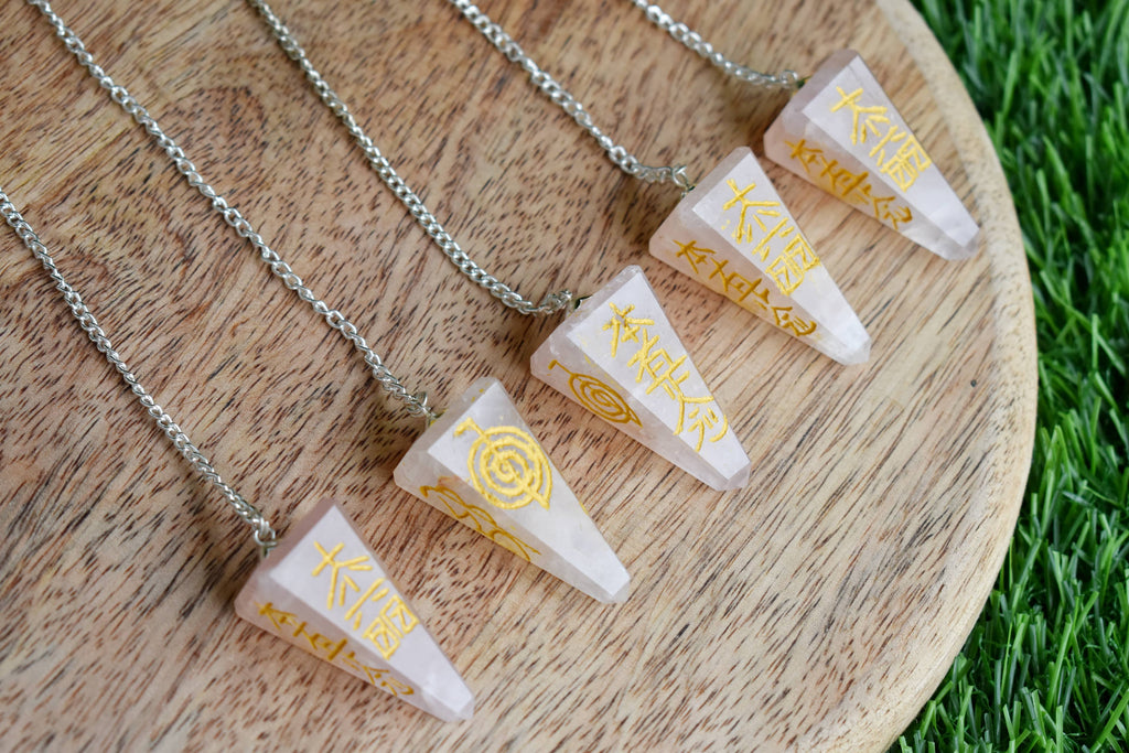 Rose Quartz Reiki Faceted Hexagon Pendulum, Reiki Crystal Pendulum | Pendulums | Wiccan Center