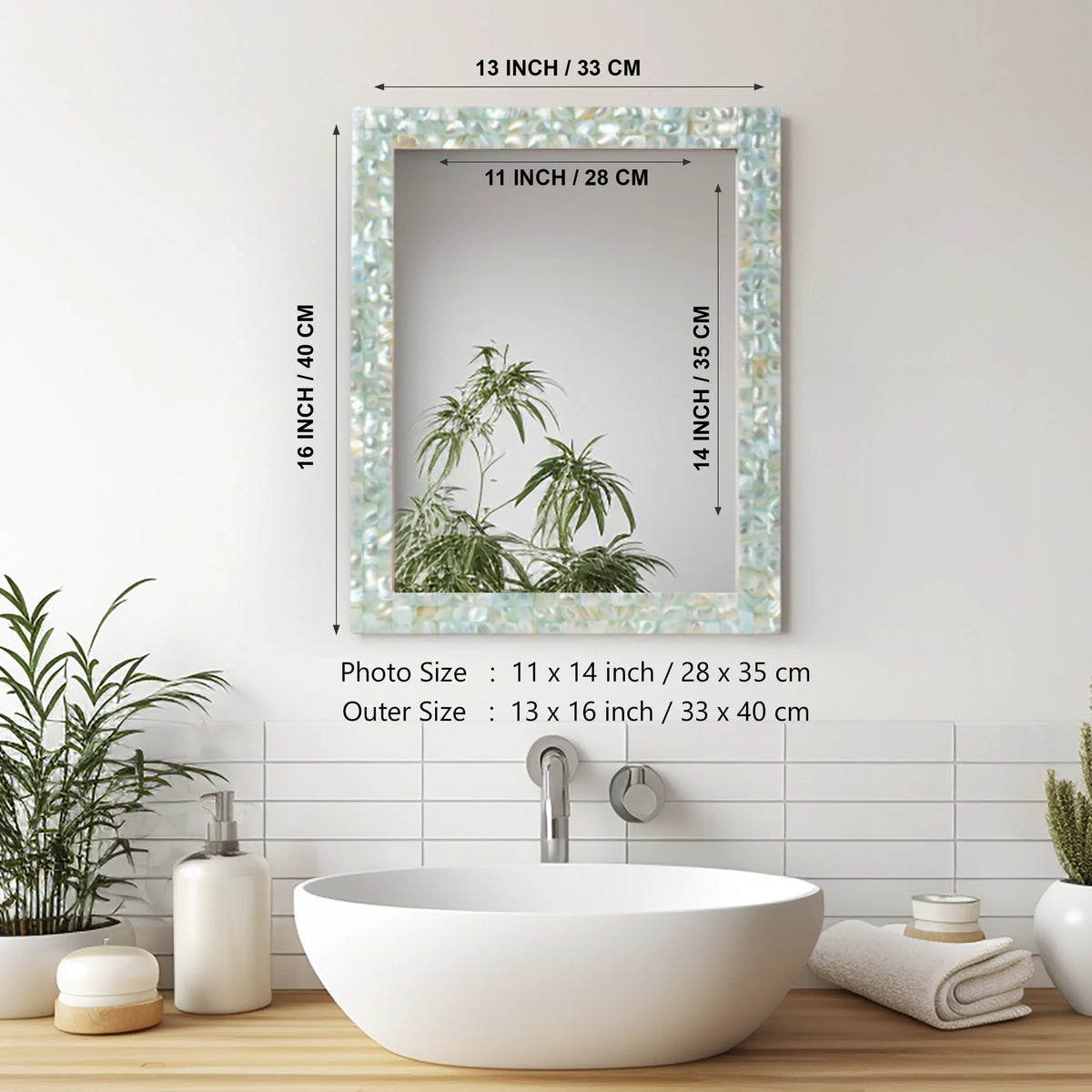 Make To Order Mother Of Pearl Green Mirror in 7 Sizes | Mirror | Wiccan Center
