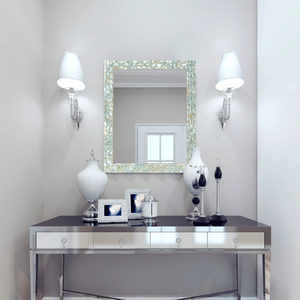Make To Order Mother Of Pearl Green Mirror in 7 Sizes | Mirror | Wiccan Center
