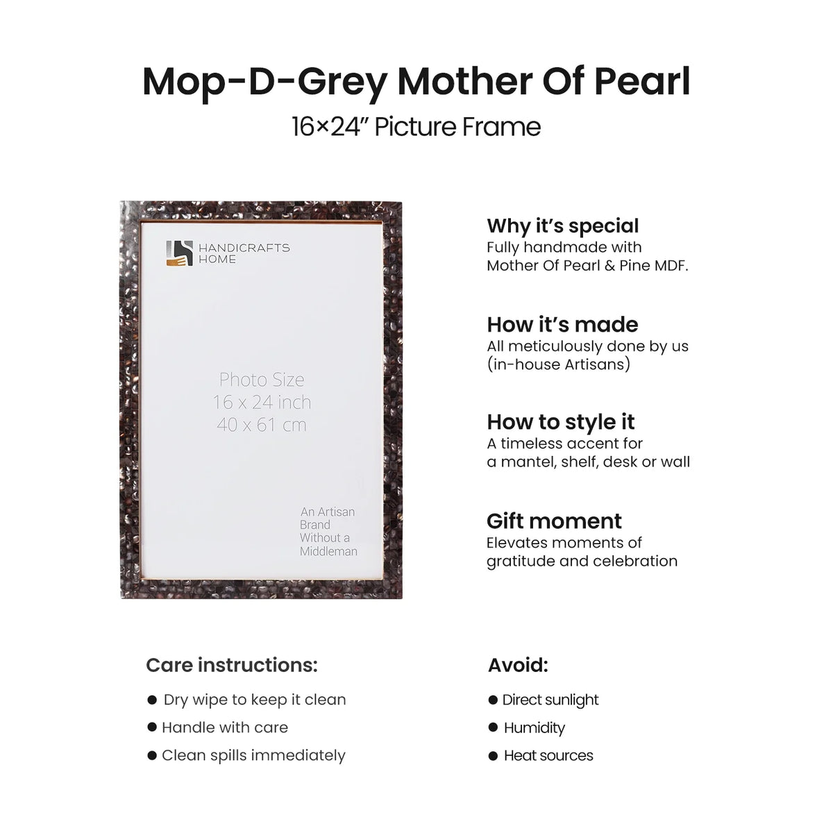 Poster Frame Mother of Pearl Collection, Grey, 20 Sizes | Picture Frames | Wiccan Center