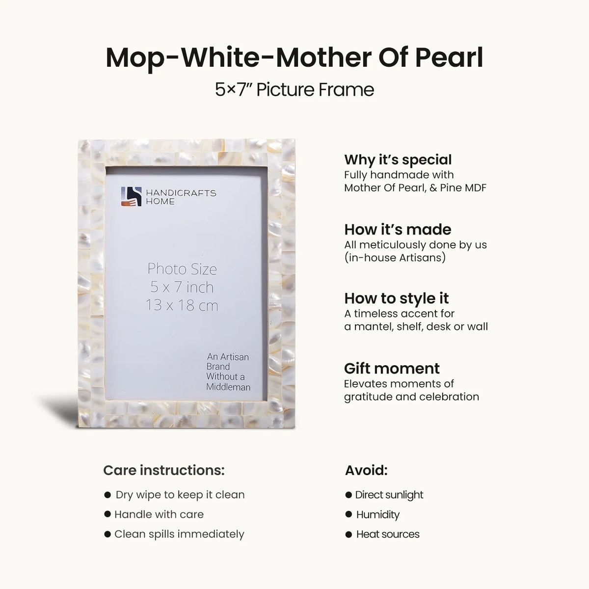 Mother of Pearl Picture Frame Set of 3 | Mother of Pearl Collection | Fits 5x7 Photos | Picture Frames | Wiccan Center