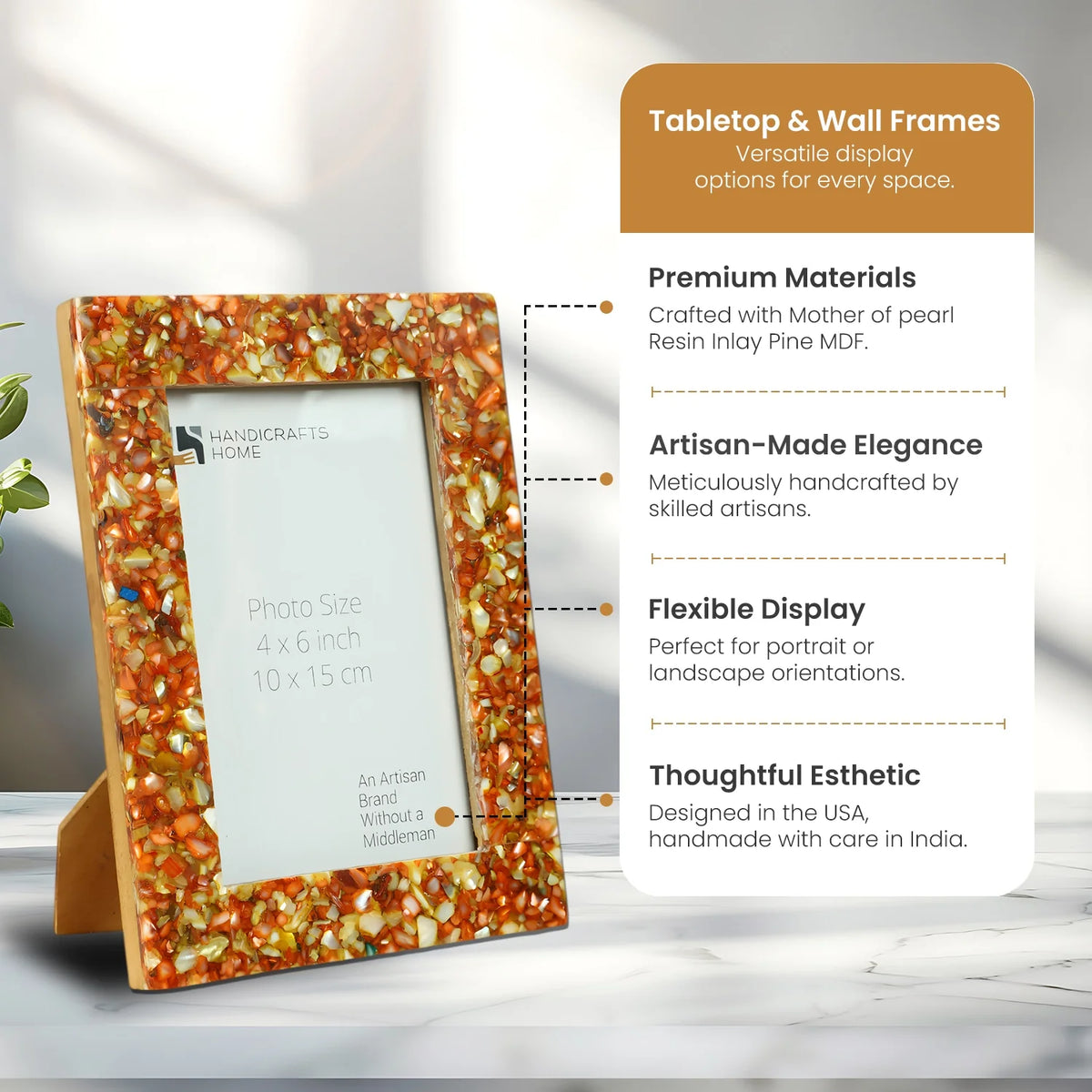 Mother of Pearl & Resin Inlay Picture Frame | Crush Collection | 4 Colors | Fits 4x6 Photos | Picture Frames | Wiccan Center