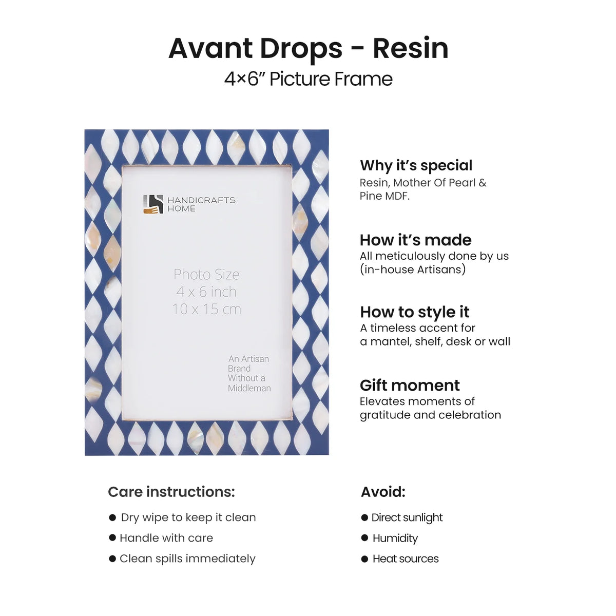 Picture Frame Avant Drops Collection Mother of Pearl & Resin Inlay Blue & White – 4x6, 5x7 & 8x10" | Picture Frames | Wiccan Center