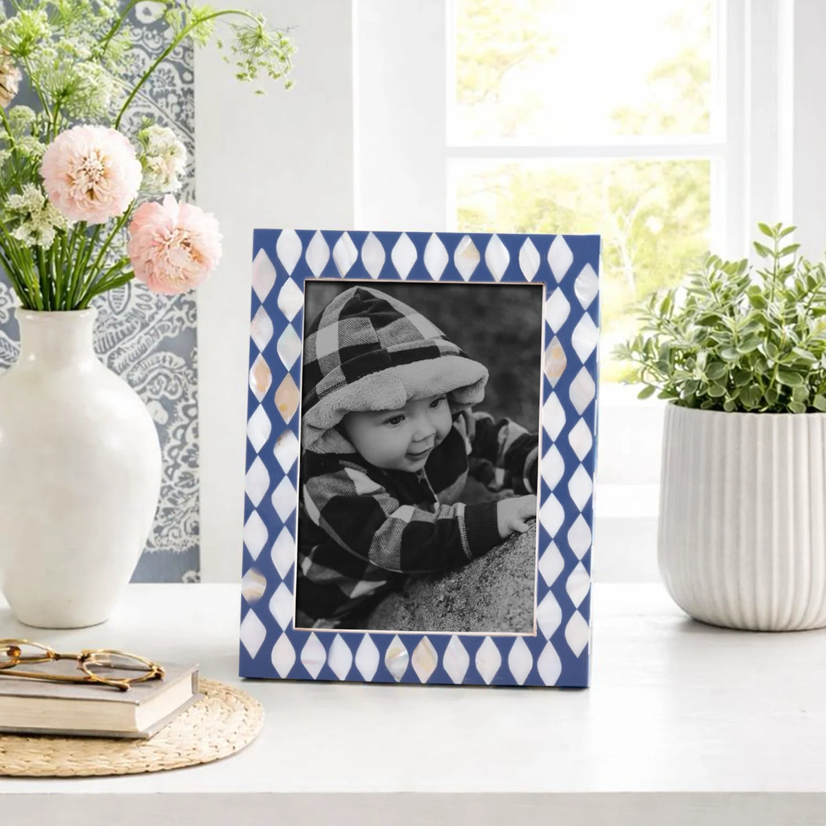 Picture Frame Avant Drops Collection Mother of Pearl & Resin Inlay Blue & White – 4x6, 5x7 & 8x10" | Picture Frames | Wiccan Center