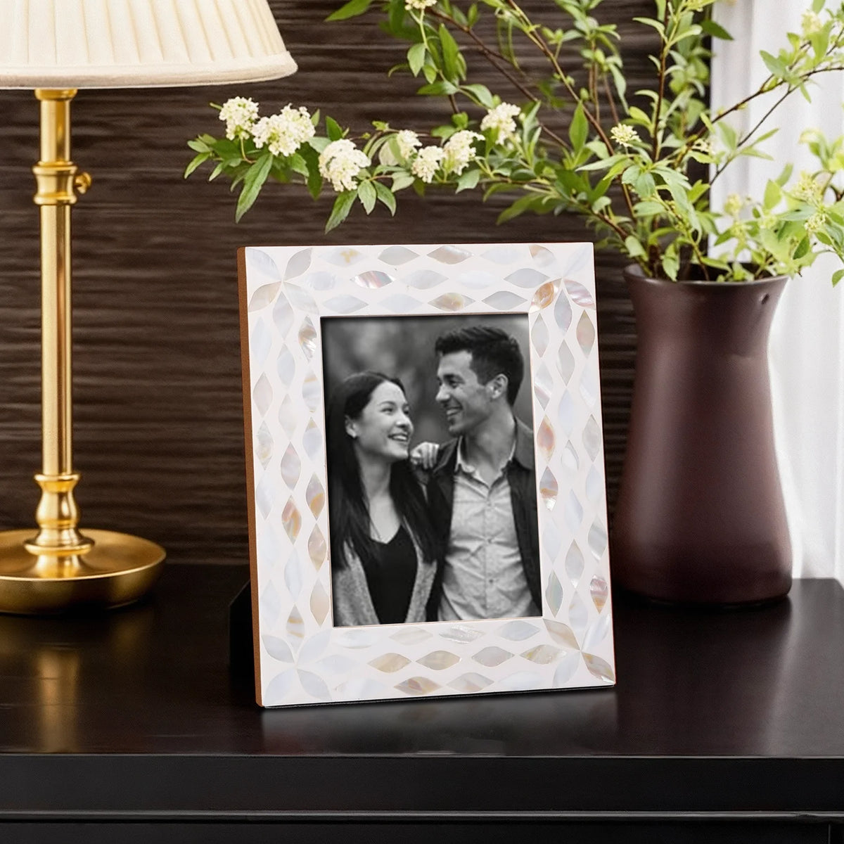 Picture Frames Avant Floral Collection Mother of Pearl Resin Inlay White 5x7" | Picture Frames | Wiccan Center