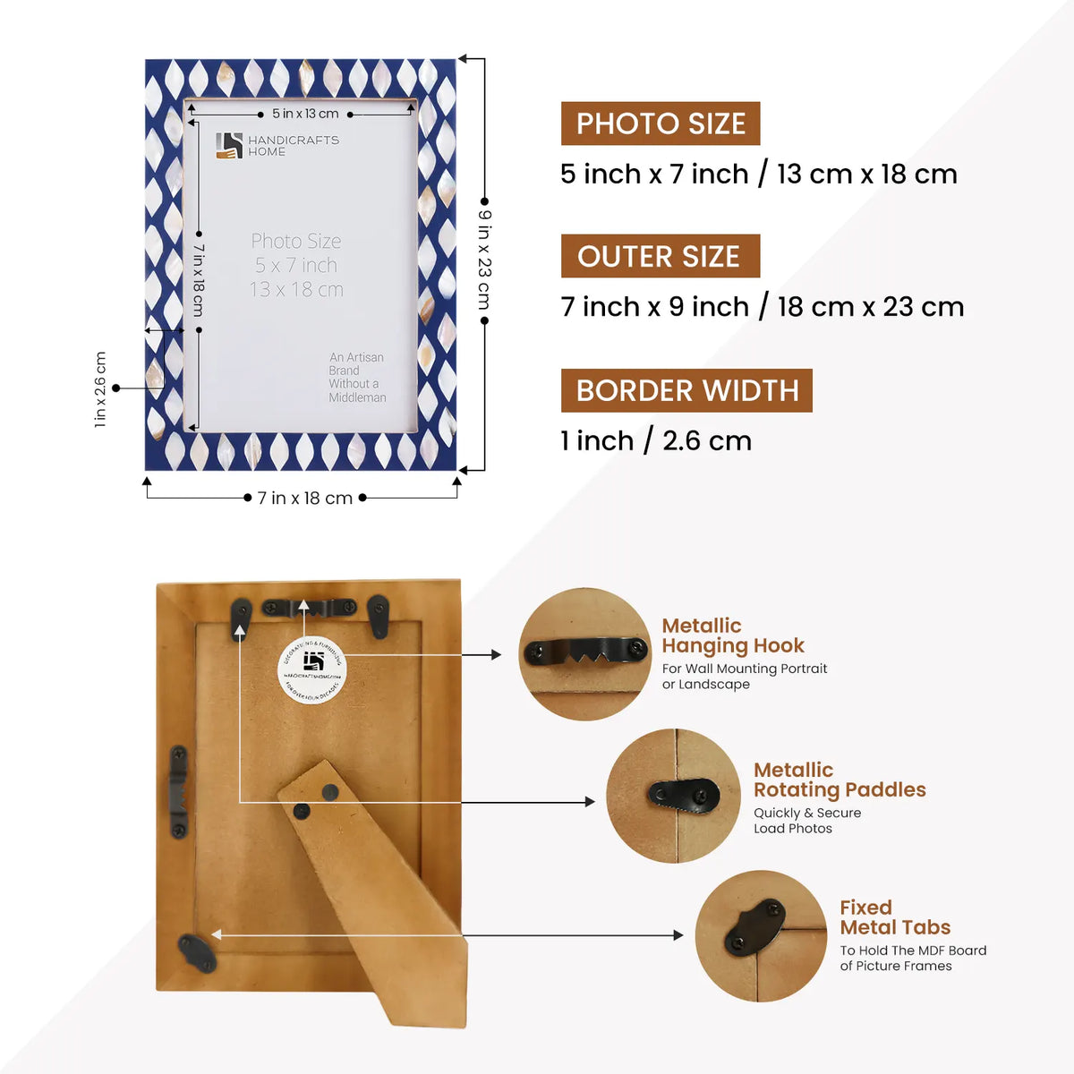 Picture Frame Avant Drops Collection Mother of Pearl & Resin Inlay Blue & White – 4x6, 5x7 & 8x10" | Picture Frames | Wiccan Center