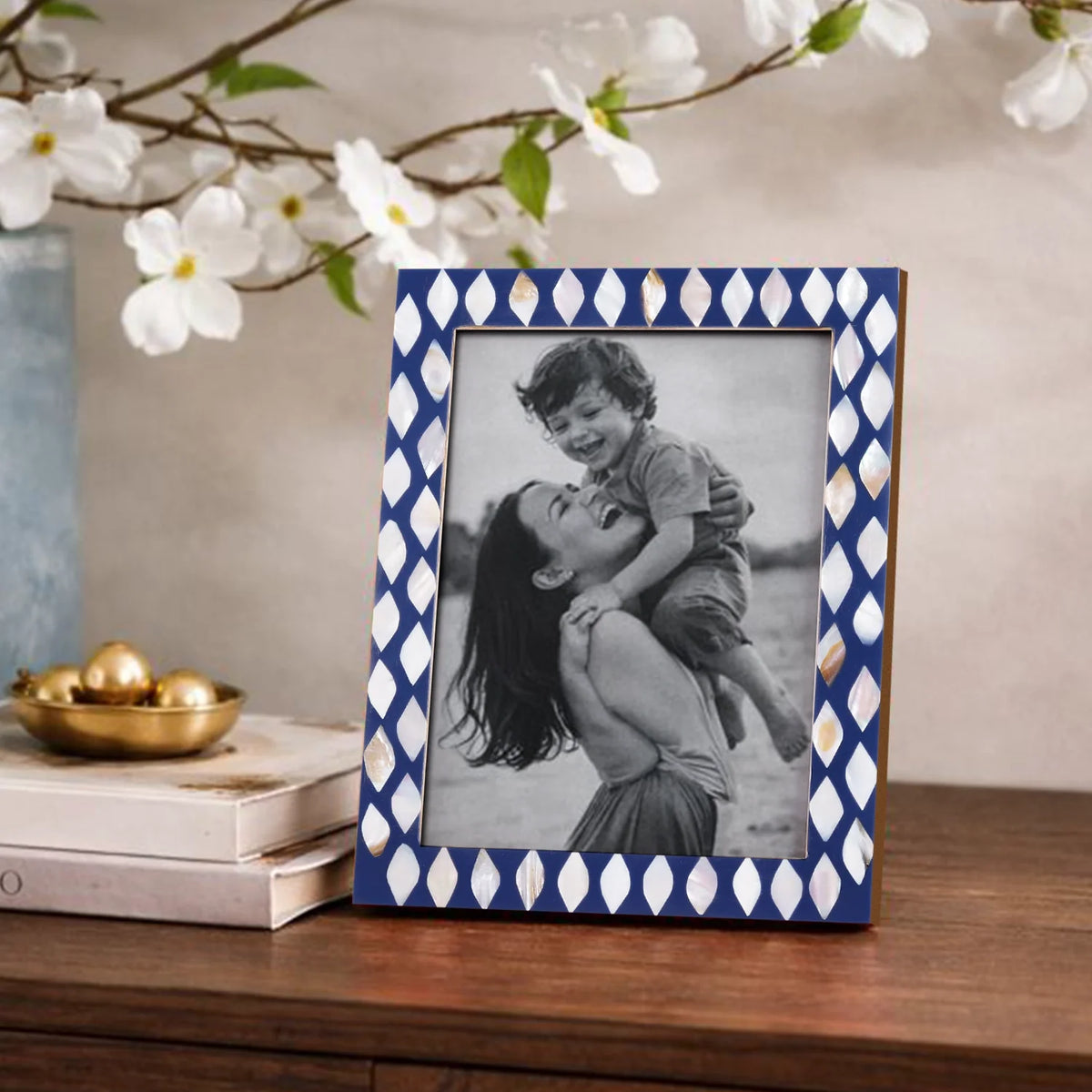 Picture Frame Avant Drops Collection Mother of Pearl & Resin Inlay Blue & White – 4x6, 5x7 & 8x10" | Picture Frames | Wiccan Center