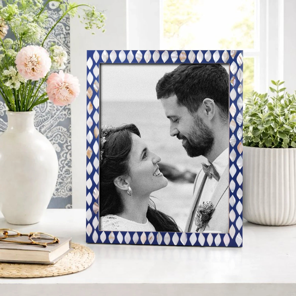 Picture Frame Avant Drops Collection Mother of Pearl & Resin Inlay Blue & White – 4x6, 5x7 & 8x10" | Picture Frames | Wiccan Center