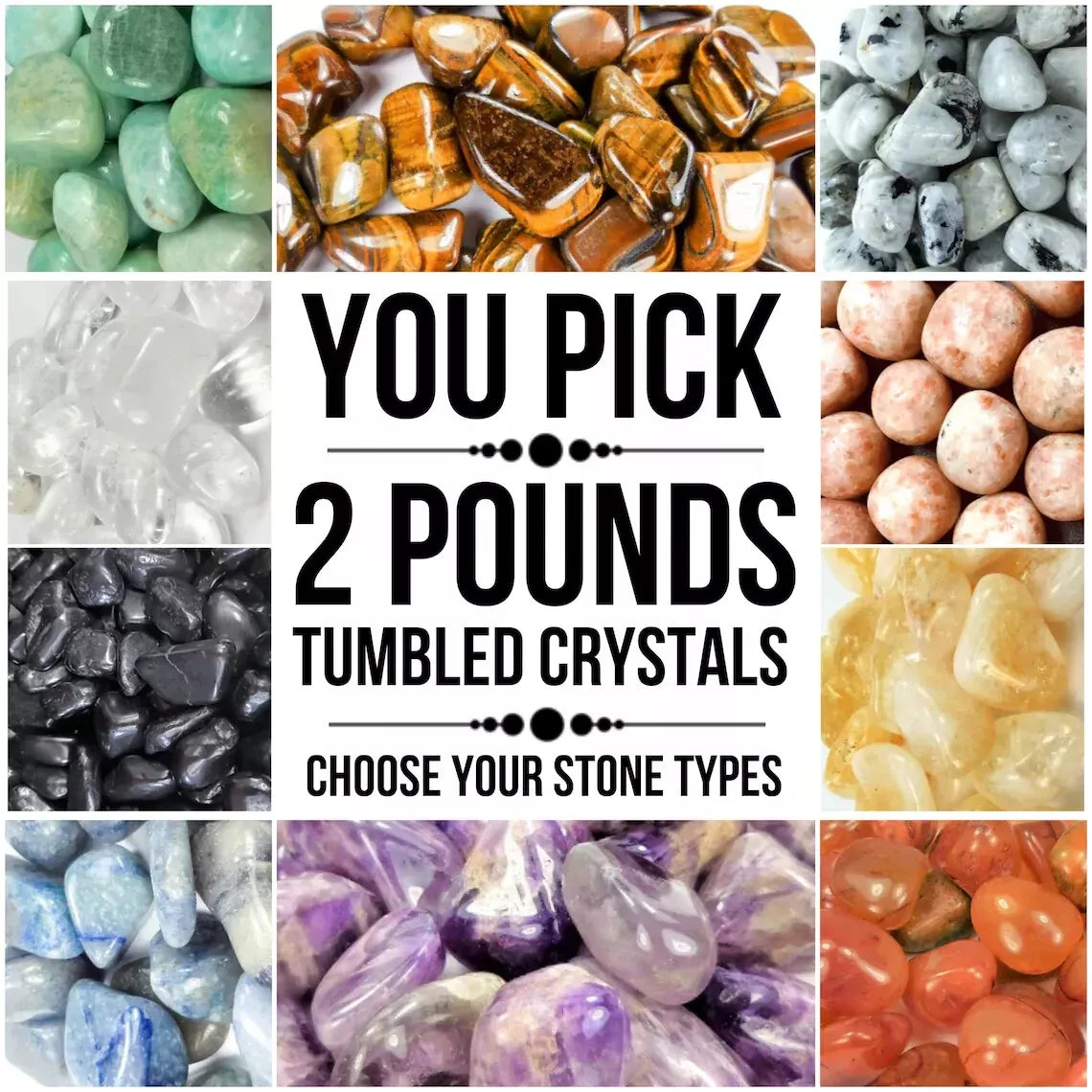 2 Lbs Tumbled Crystals Bundle #2(You Pick) Bulk Wholesale Gemstone Lot Polished Stones