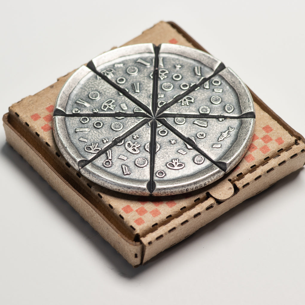 Pizzas of Eight Breakable Supreme Pizza Silver Coin with two Tiny Pizza Boxes | Artwork | Wiccan Center