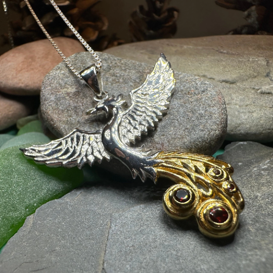 Phoenix Gemstone Necklace in Sterling Silver | Pendant | Wiccan Center