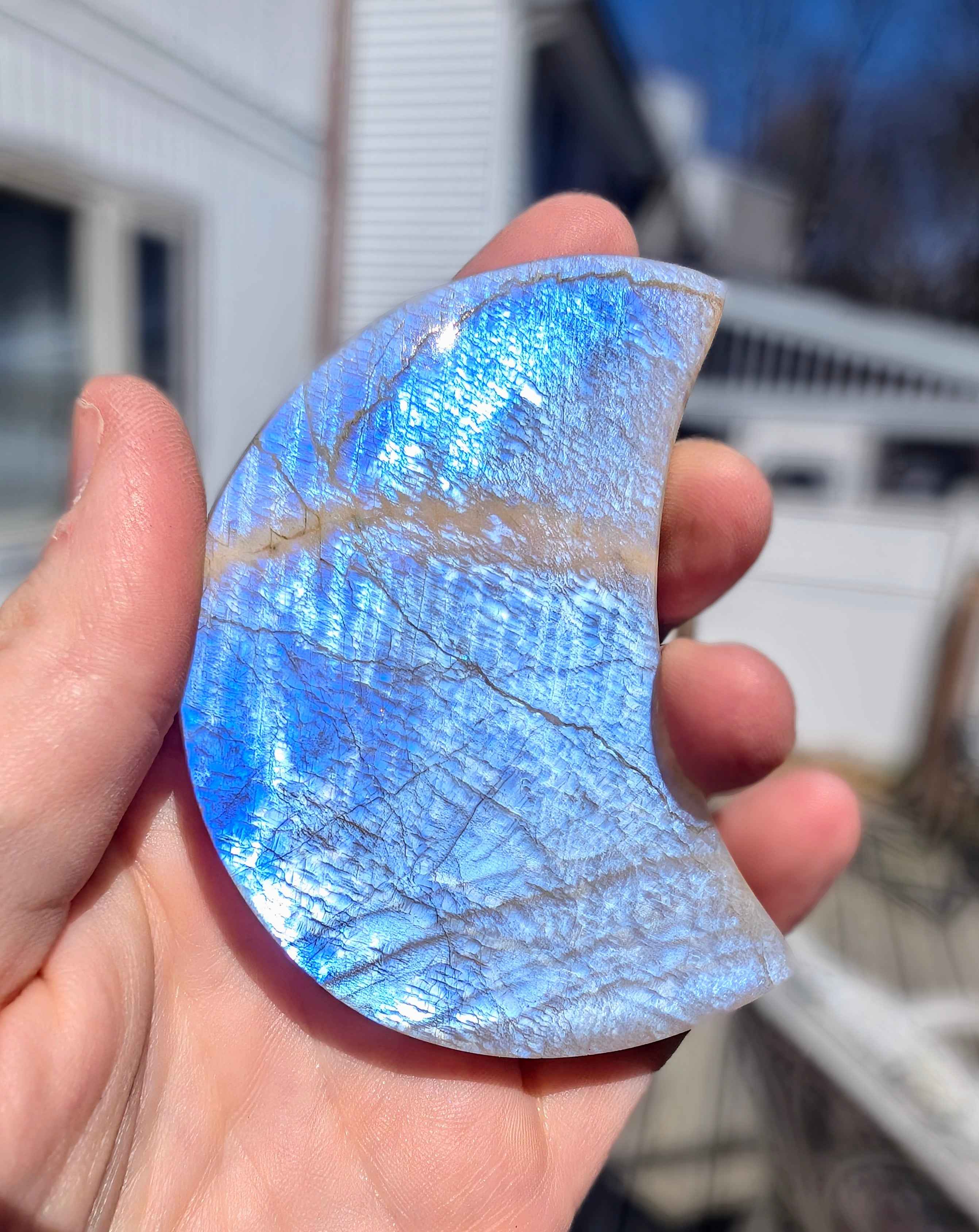 Moonstone Crescent Moon Carving – Intuition, New Beginnings & Emotional Balance | | Wiccan Center