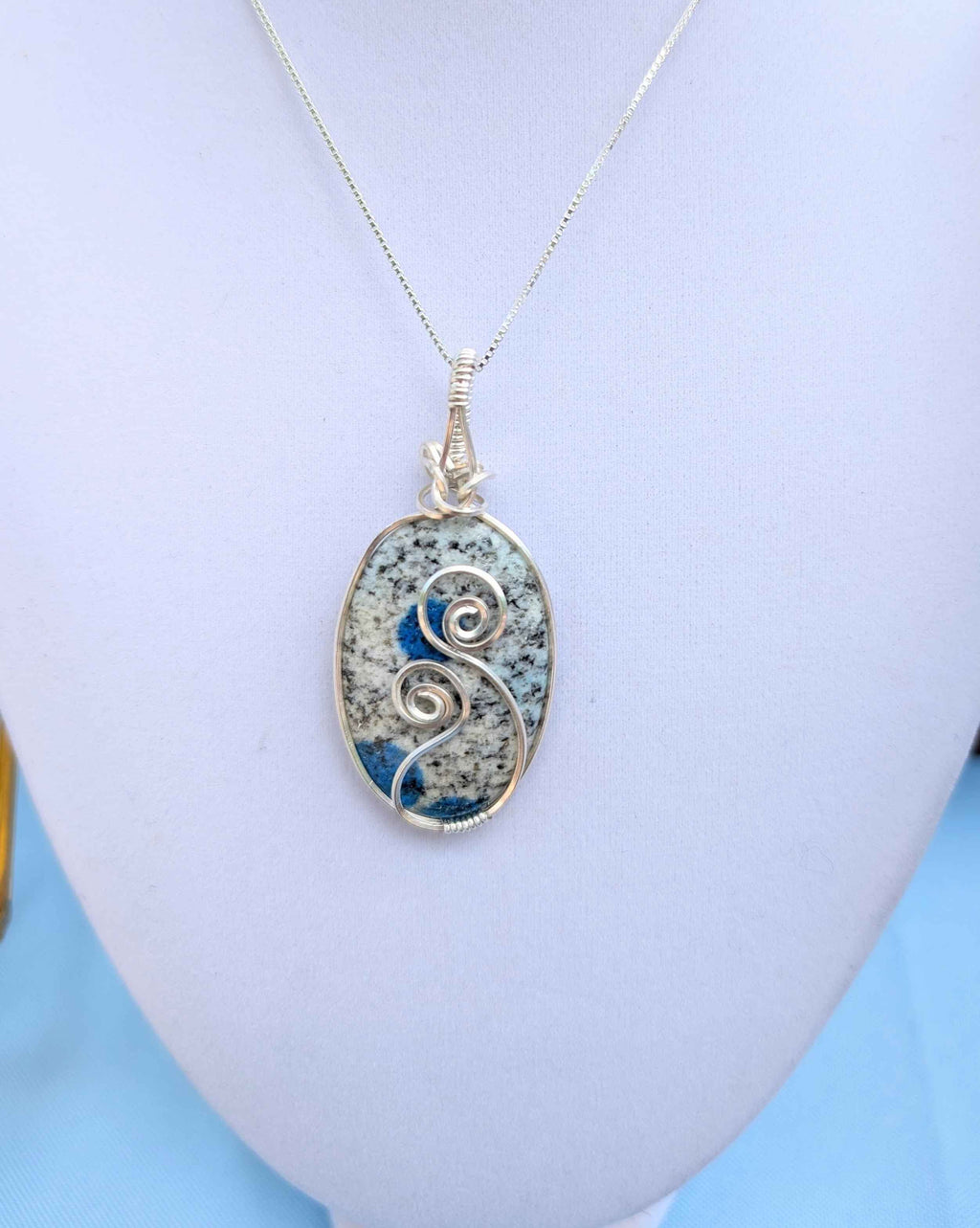 Silver Argentium K2 "Blueberry" Jasper Pendant Necklace – Blue Granite Stone, Crown & Third Eye Clarity | Necklace | Wiccan Center