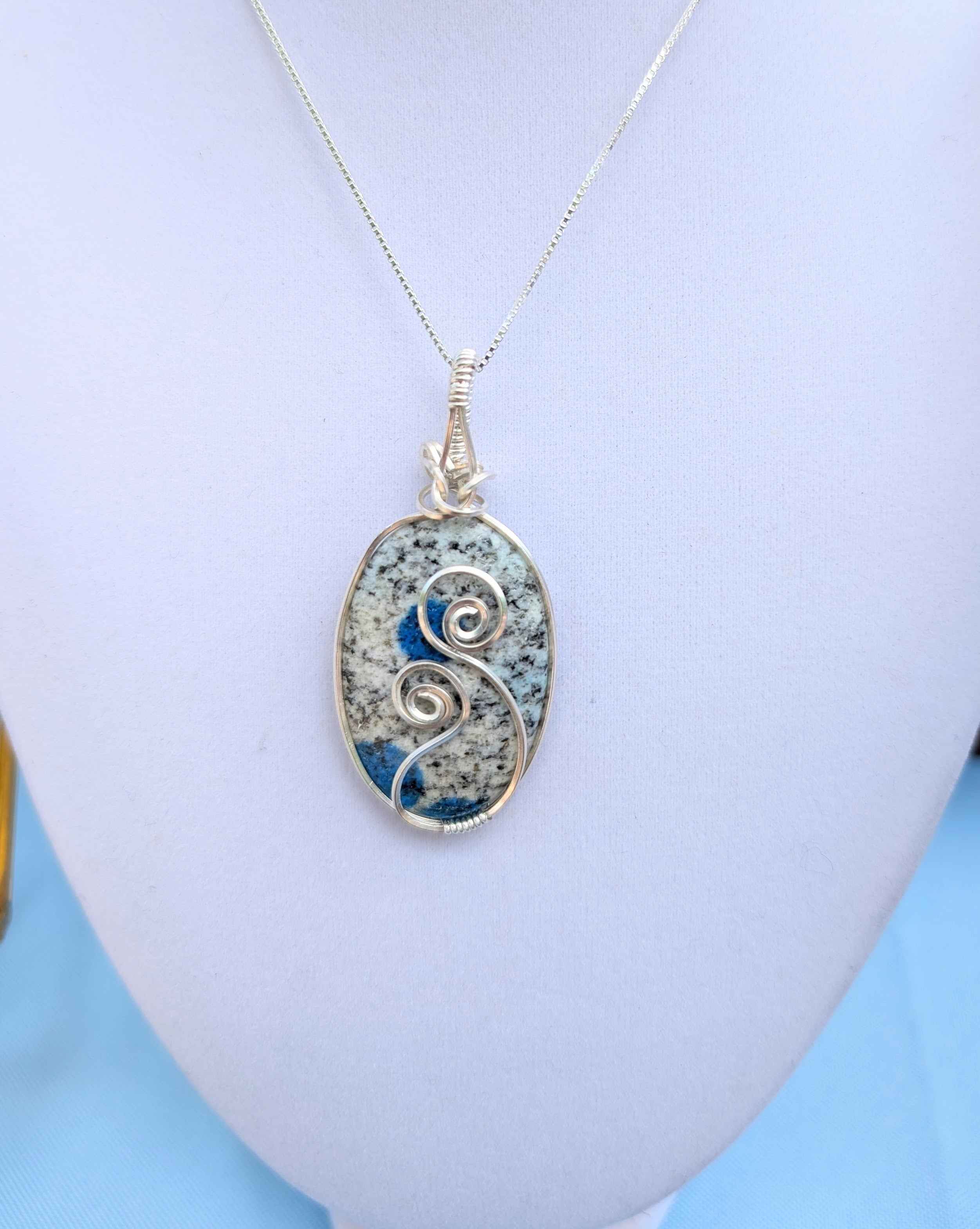 Silver Argentium K2 "Blueberry" Jasper Pendant Necklace – Blue Granite Stone, Crown & Third Eye Clarity | Necklace | Wiccan Center