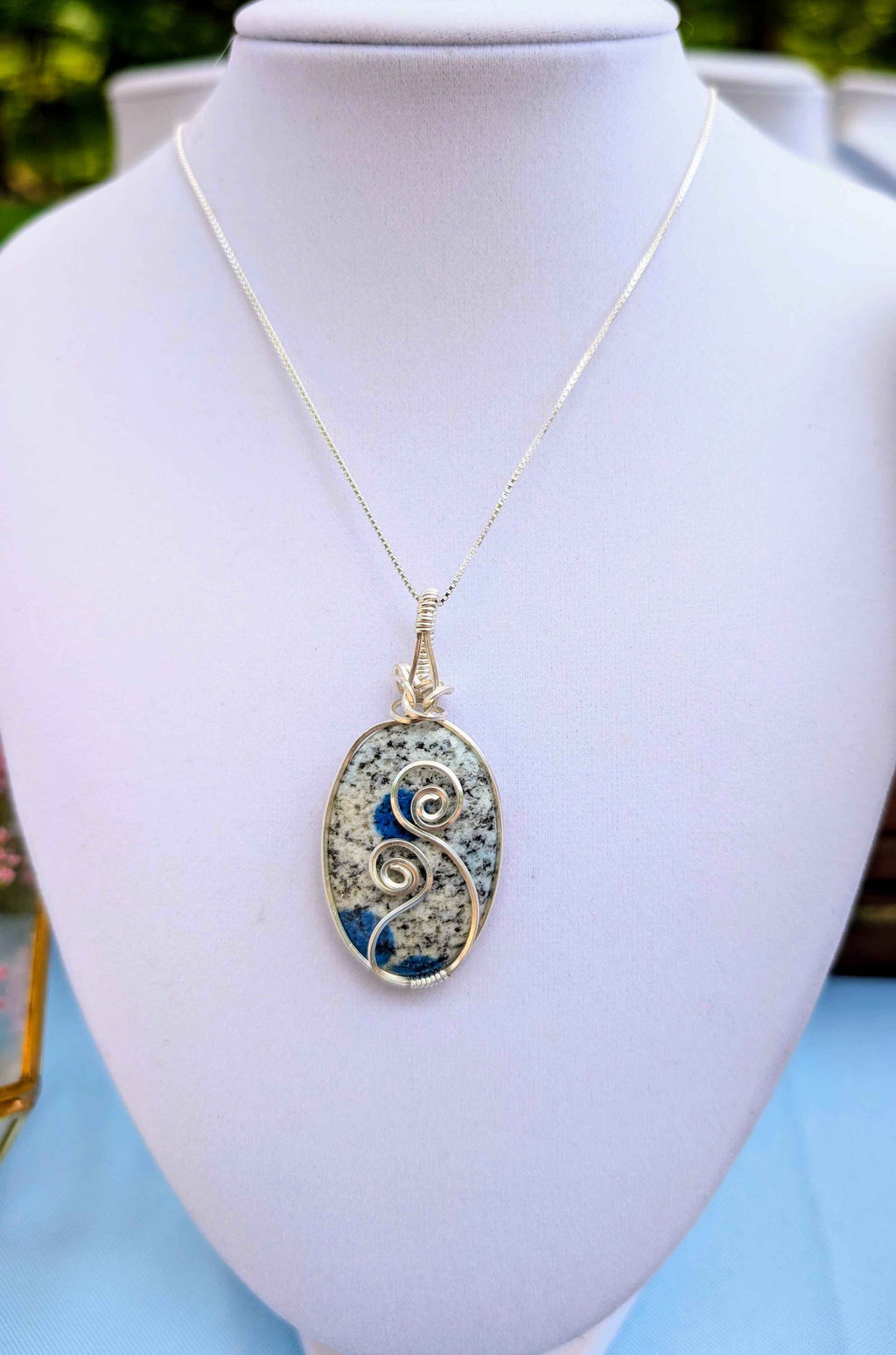 Silver Argentium K2 "Blueberry" Jasper Pendant Necklace – Blue Granite Stone, Crown & Third Eye Clarity | Necklace | Wiccan Center