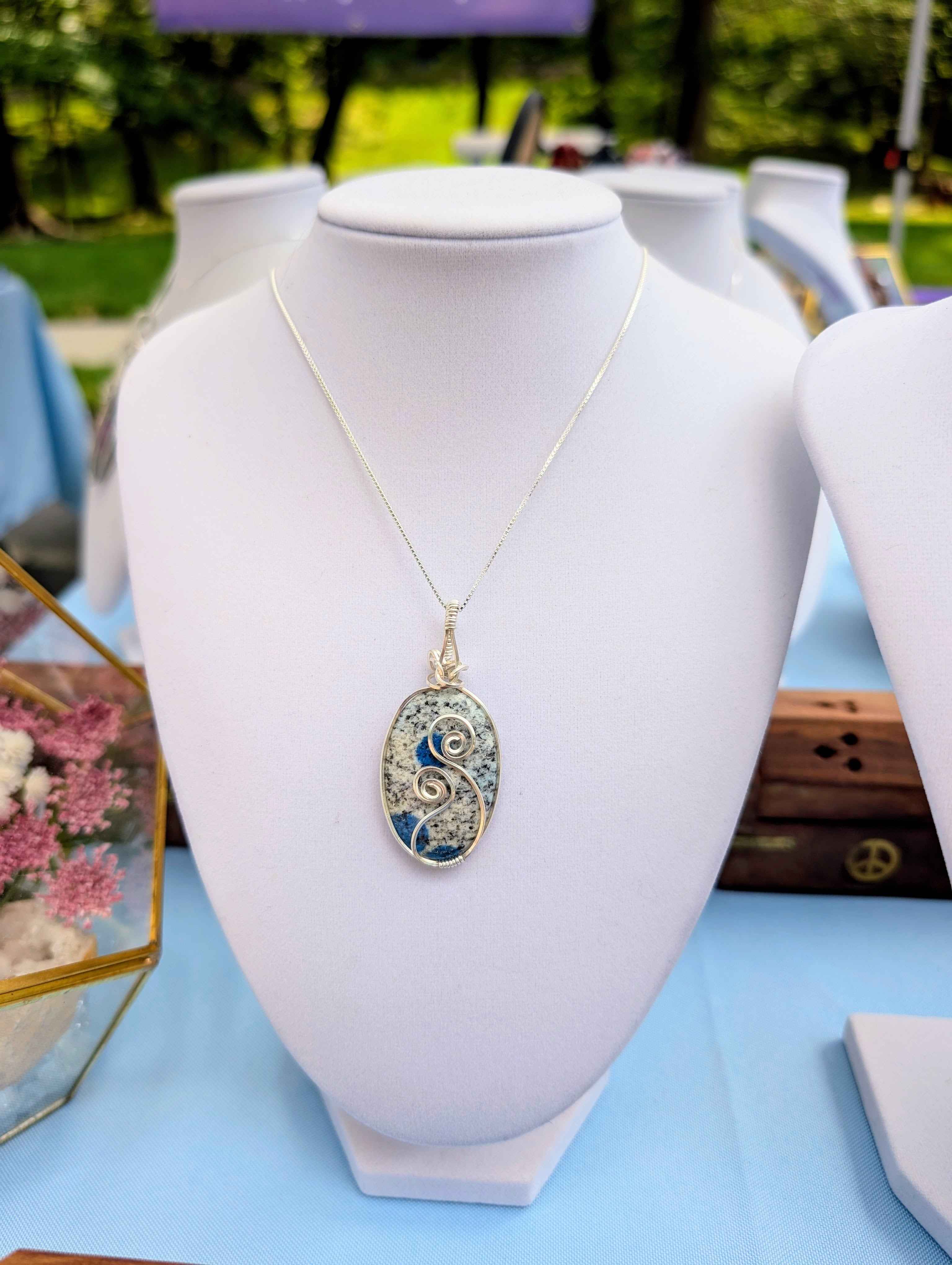 Silver Argentium K2 "Blueberry" Jasper Pendant Necklace – Blue Granite Stone, Crown & Third Eye Clarity | Necklace | Wiccan Center