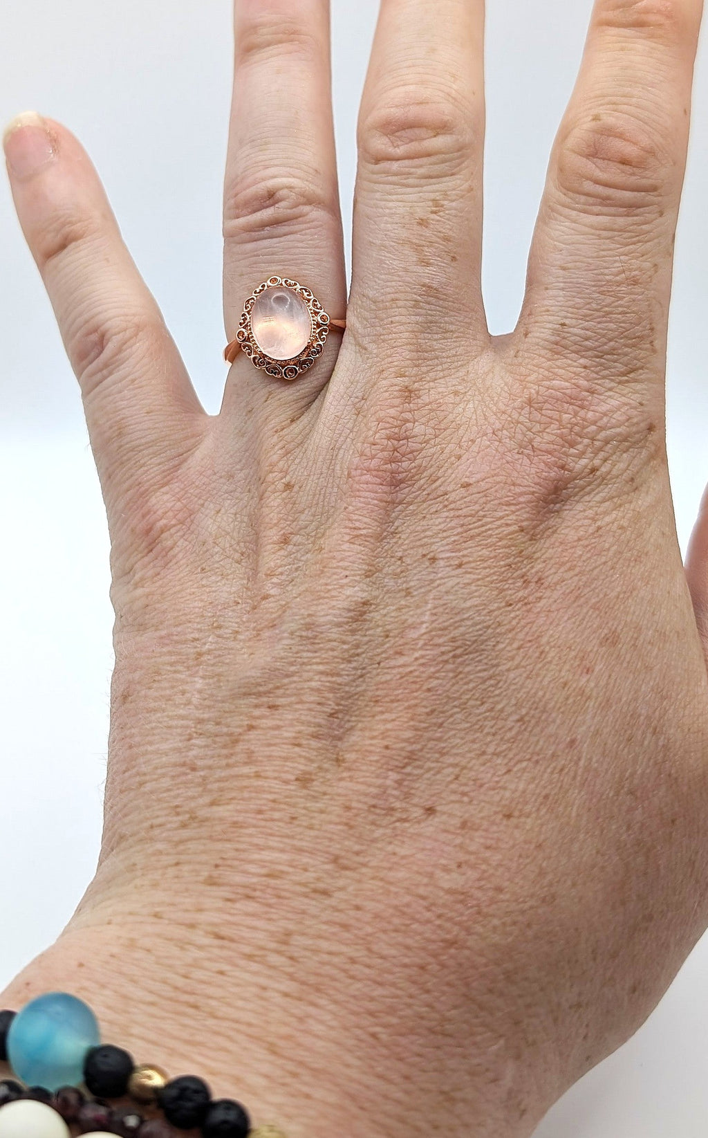 Ring Rose Quartz Rose Gold Color Plated Adjustable | | Wiccan Center
