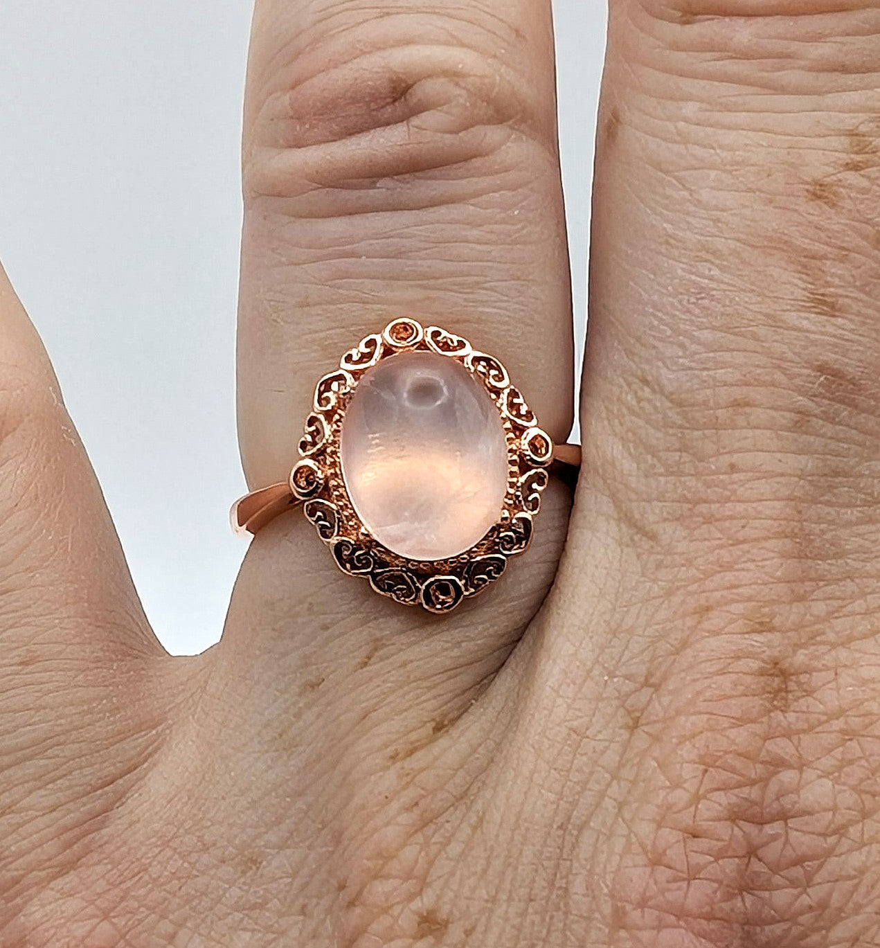 Ring Rose Quartz Rose Gold Color Plated Adjustable | | Wiccan Center