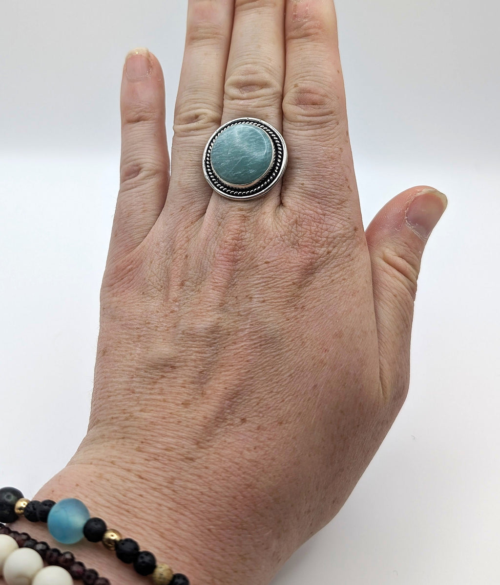 Ring Amazonite Silver Color Plated Statement | | Wiccan Center