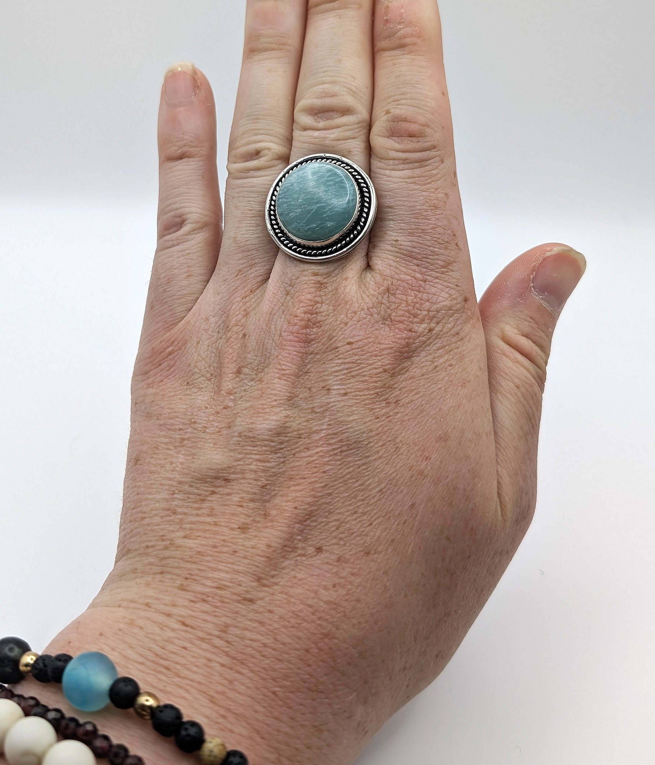 Ring Amazonite Silver Color Plated Statement | | Wiccan Center