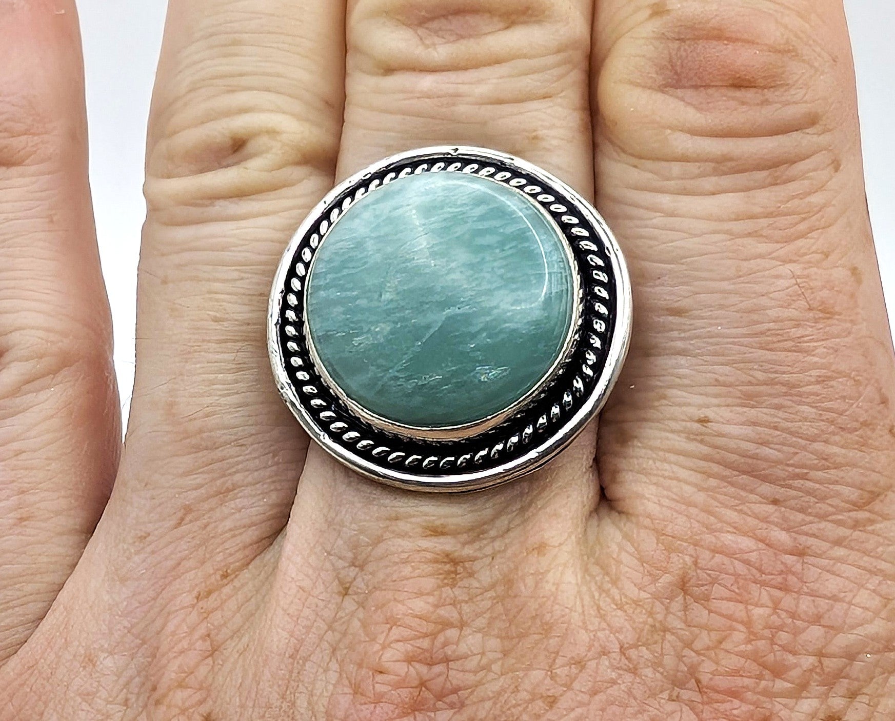 Ring Amazonite Silver Color Plated Statement | | Wiccan Center
