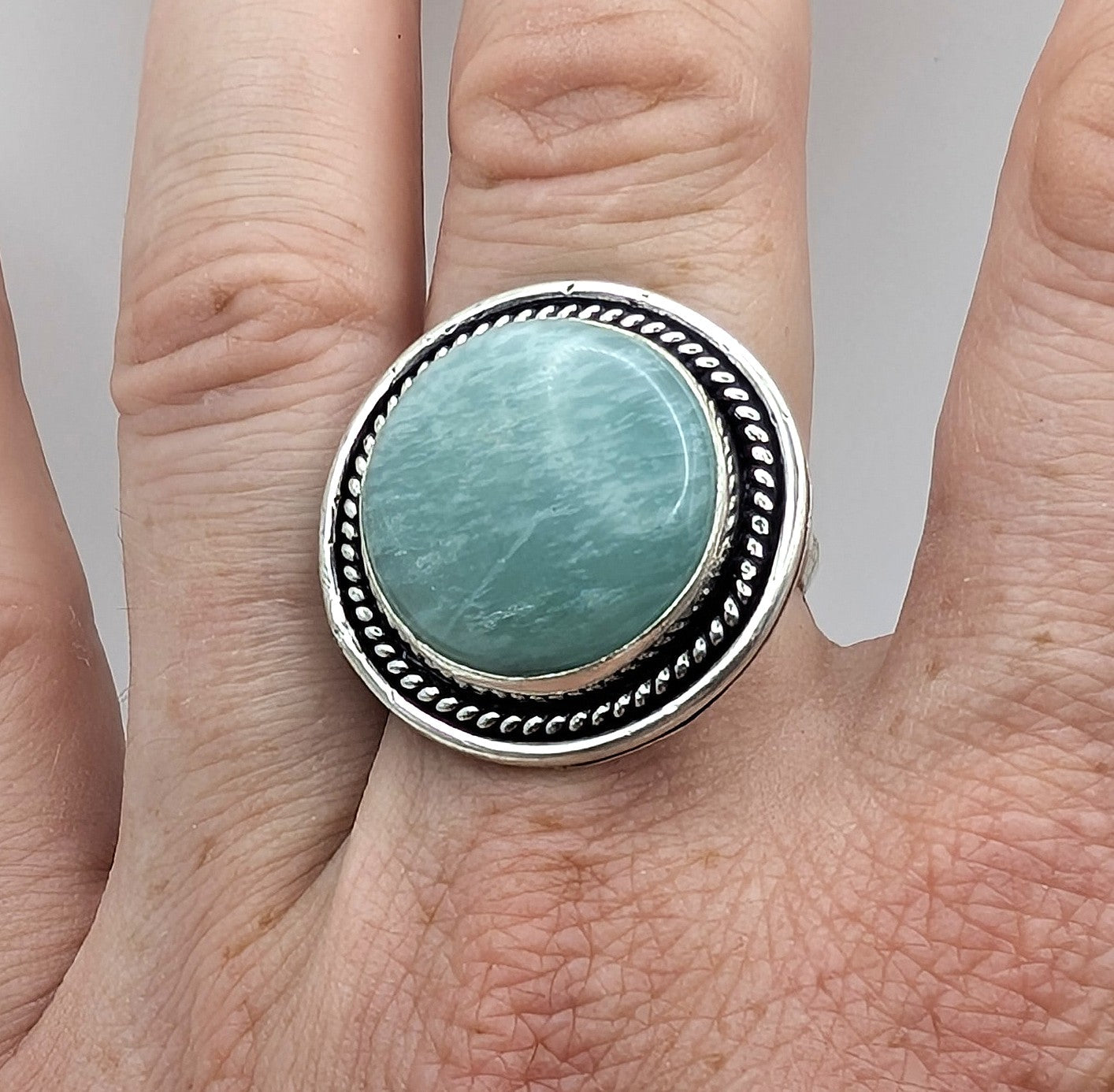 Ring Amazonite Silver Color Plated Statement | | Wiccan Center