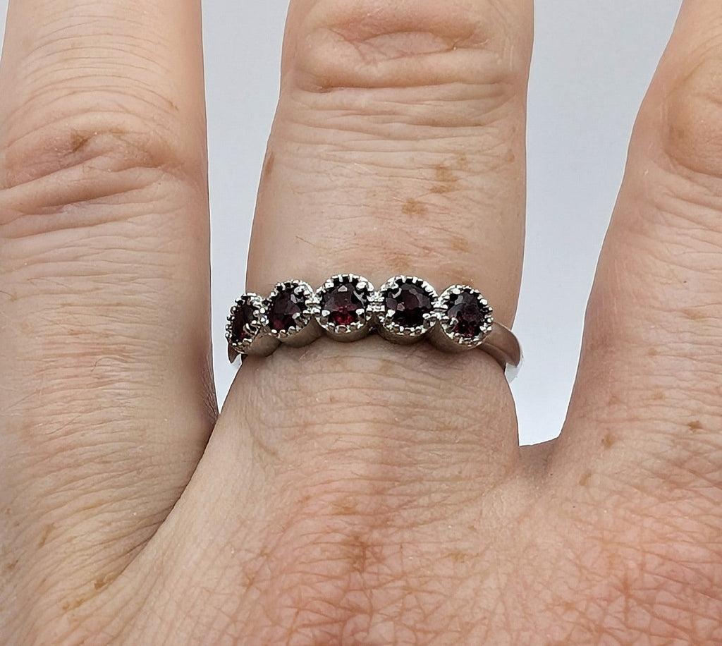 Ring Garnet Band Silver Color Plated Adjustable | | Wiccan Center